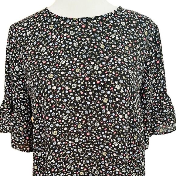 LOFT floral blouse with ruffle elbow length sleeves, size S - Picture 3 of 7